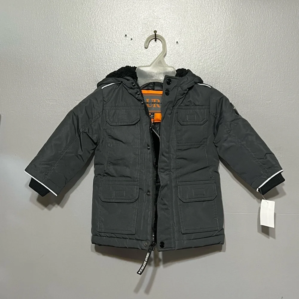 Urban Republic 18M Toddler Quilted Weatherproof Jacket Charcoal Fur Lined Hood